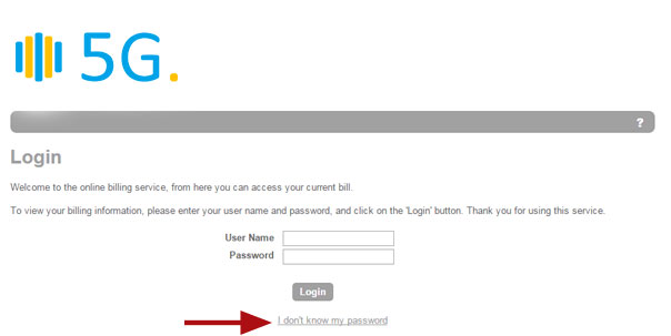 Billing service login screenshot