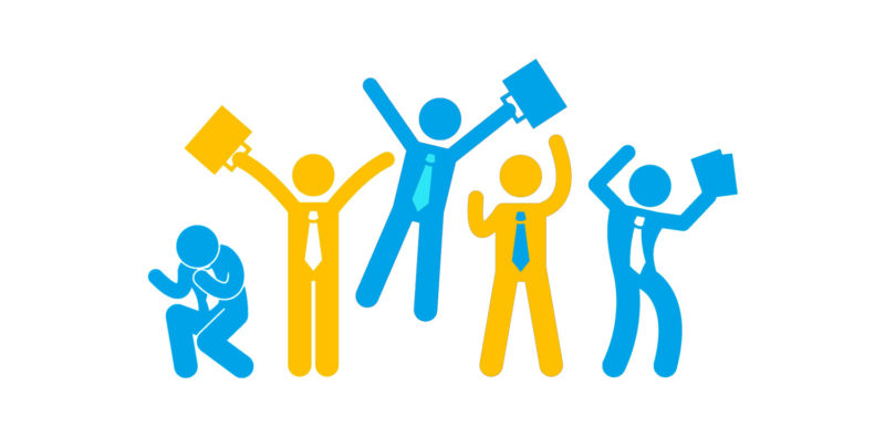 vector of people holding briefcases in yellow and blue