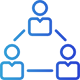 people arranged in a triangle icon in light blue to dark blue gradient